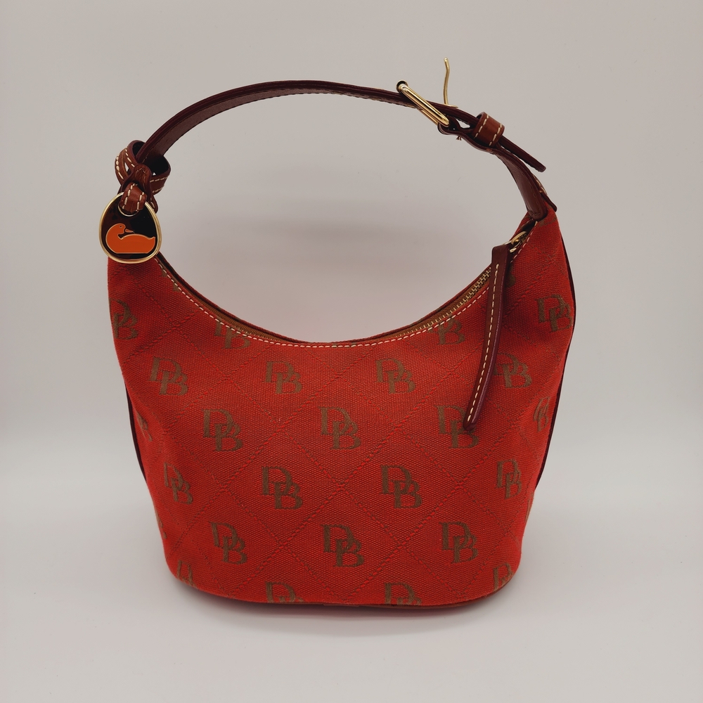 Dooney & Bourke Vintage Y2K Small Shoulder Bag Hobo Canvas Leather Dark Red